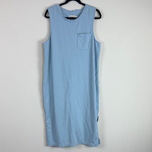 Pact Organic Cotton Pocket Shift Midi Dress in Antique Blue Size XL‎